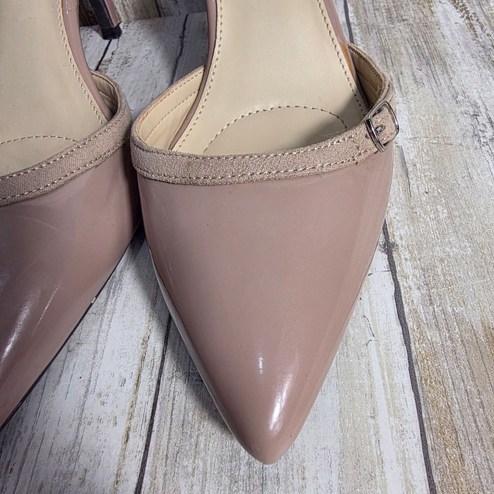 Jones New York Signature Womens Nude Patent Pointed Toe Ankle Strap Pumps Heels - Picture 11 of 11